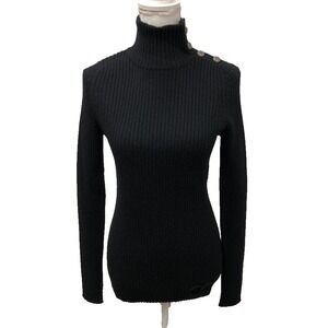 Chanel Turtleneck Cashmere Sweater Jumper Womens 40 US 8 Black Old Money